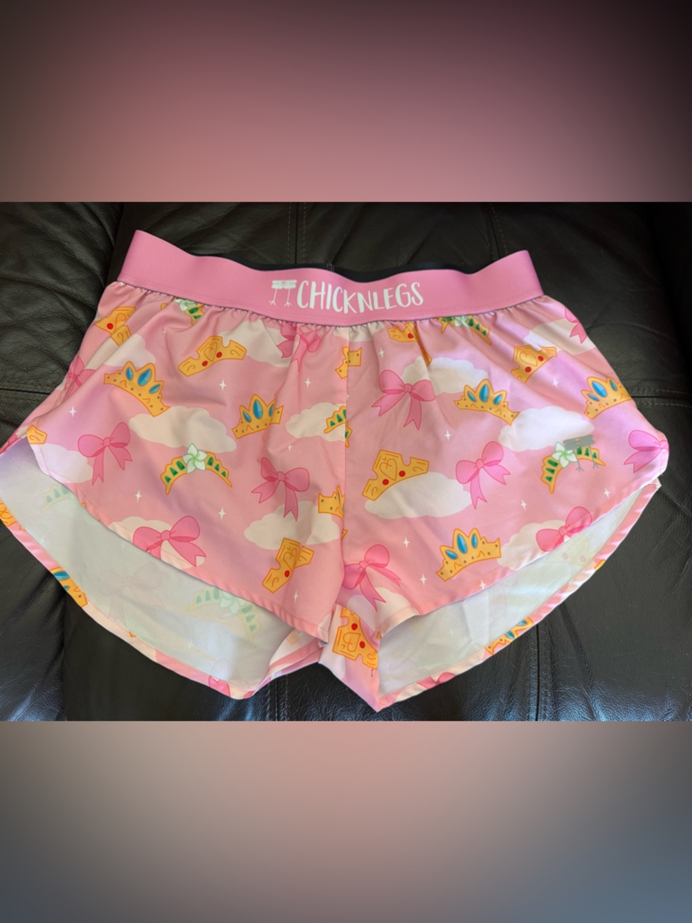 CHICKNLEGS Pink Princess Crown & Bow Athletic Shorts